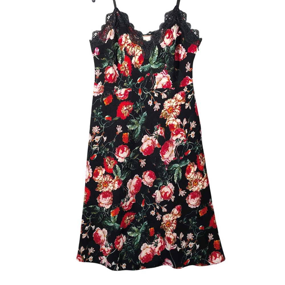 Anthropologie Foxiedox Autumnal Slip Dress Black Floral Women XL Whimsigoth